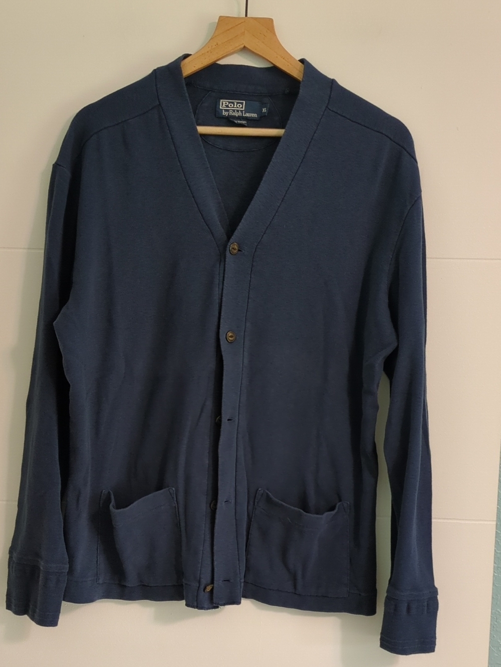 Polo Ralph Lauren Vintage Navy Blue V-Neck Button Cardigan Men Sz XL